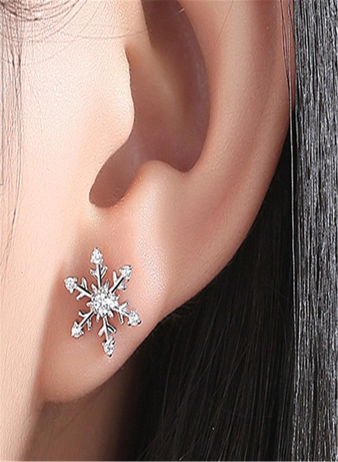 Cicod Christmas Snowflake Stud Earrings for Women,Hypoallergenic 925 Silver Tiny Snowflake Earrings Sparkling Rhinestone Snow flake Xmas Festive Jewelry Chrismas Stocking Stuffers Accessories - Image 4